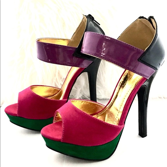 Liliana Shoes - SOLD!! Open Toe Heels Ankle Strap Pink Green
